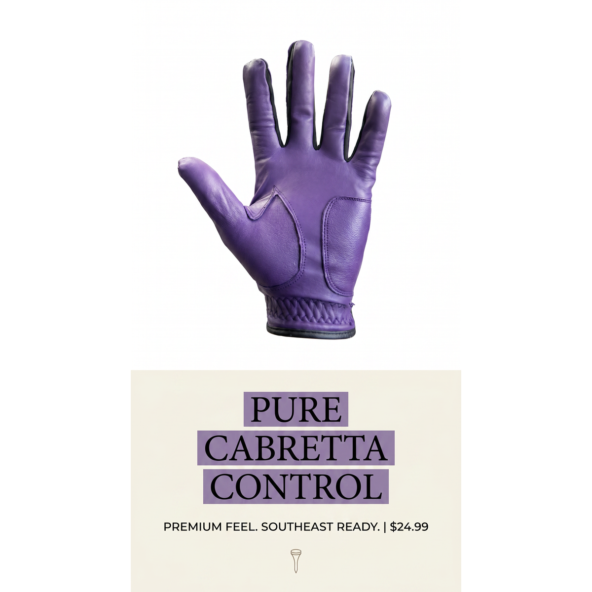 Royal Purple Gen 3 Cabretta leather golf glove, palm view