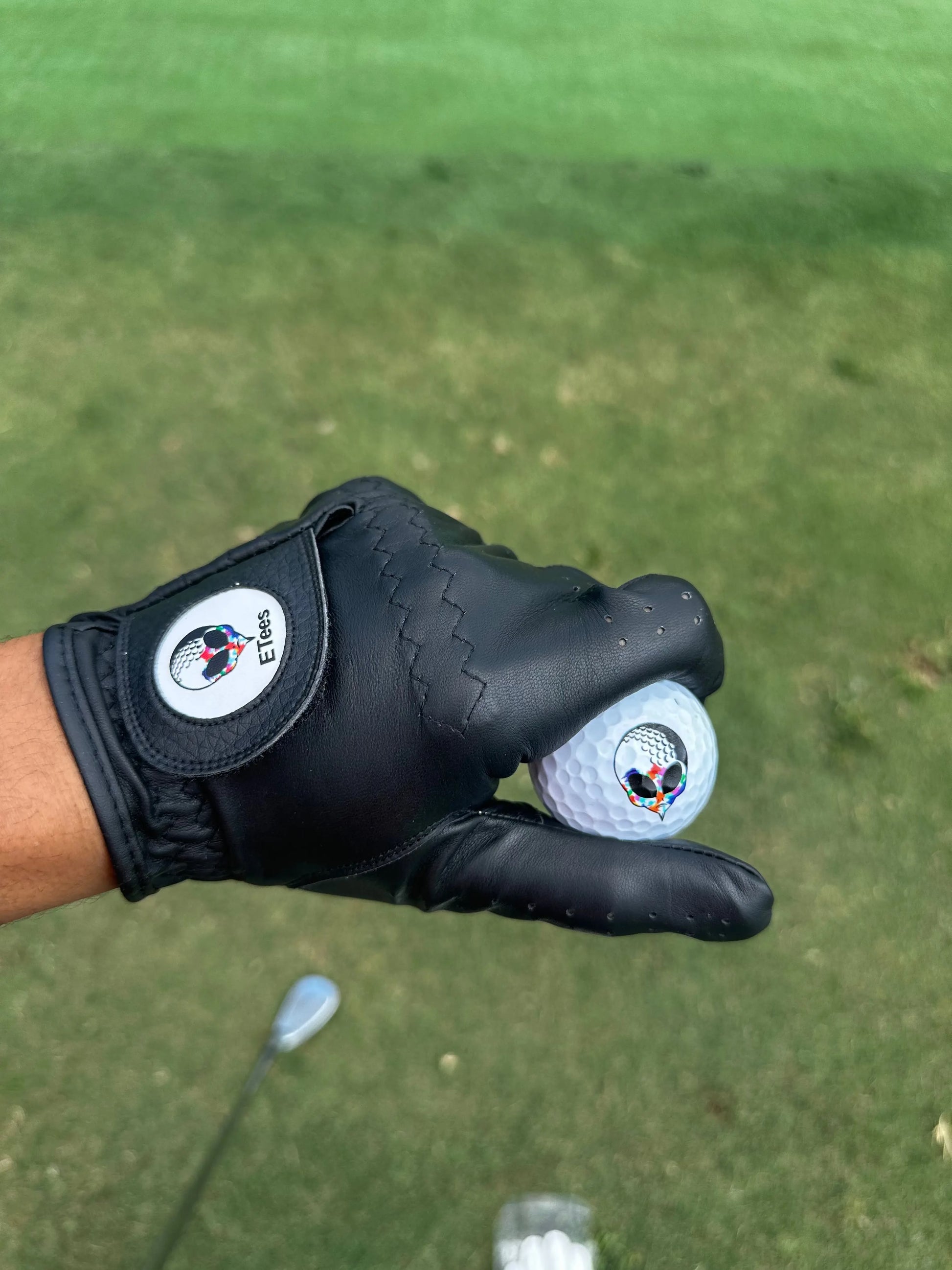Golf Glove Black Golf Glove Golfing Glove ETeez Golf Glove Premium golf glove with cabretta leather finish. Left-hand white golf glove with textured grip. Right hand white Golf Glove with textured grip.