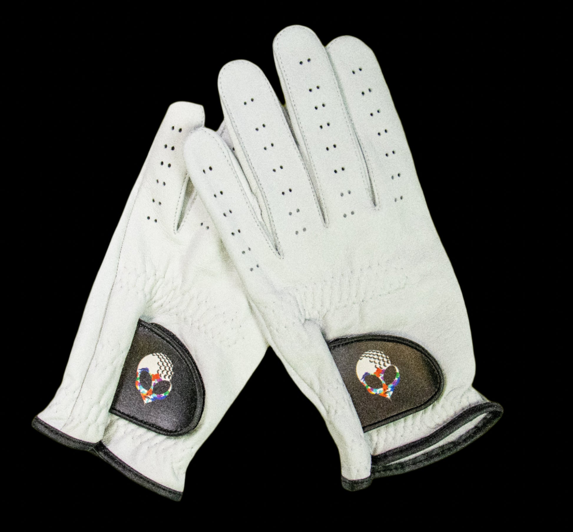 Premium golf glove with cabretta leather finish. Left-hand white golf glove with textured grip. Right hand white Golf Glove with textured grip.