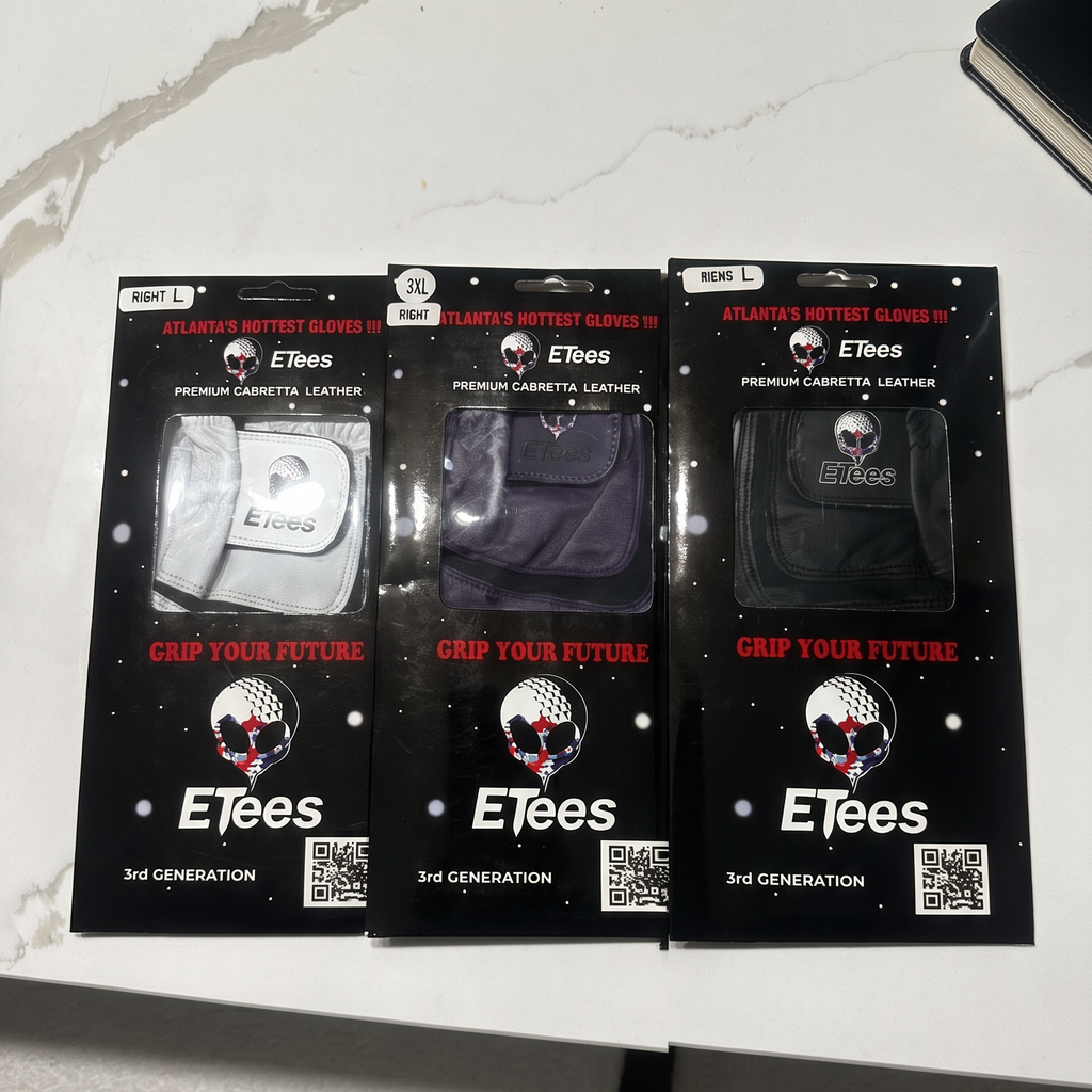 Three packaged Efees leather accessories displayed on a light marble surface, with promotional text below reading 'THE CONSISTENT, PREMIUM FEEL YOU CRAVE' and 'AUTHENTIC CABRETTA LEATHER | $24.99'.